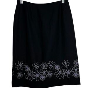 Le Suit Petite Black Floral Embroidered Pencil Skirt Career Office